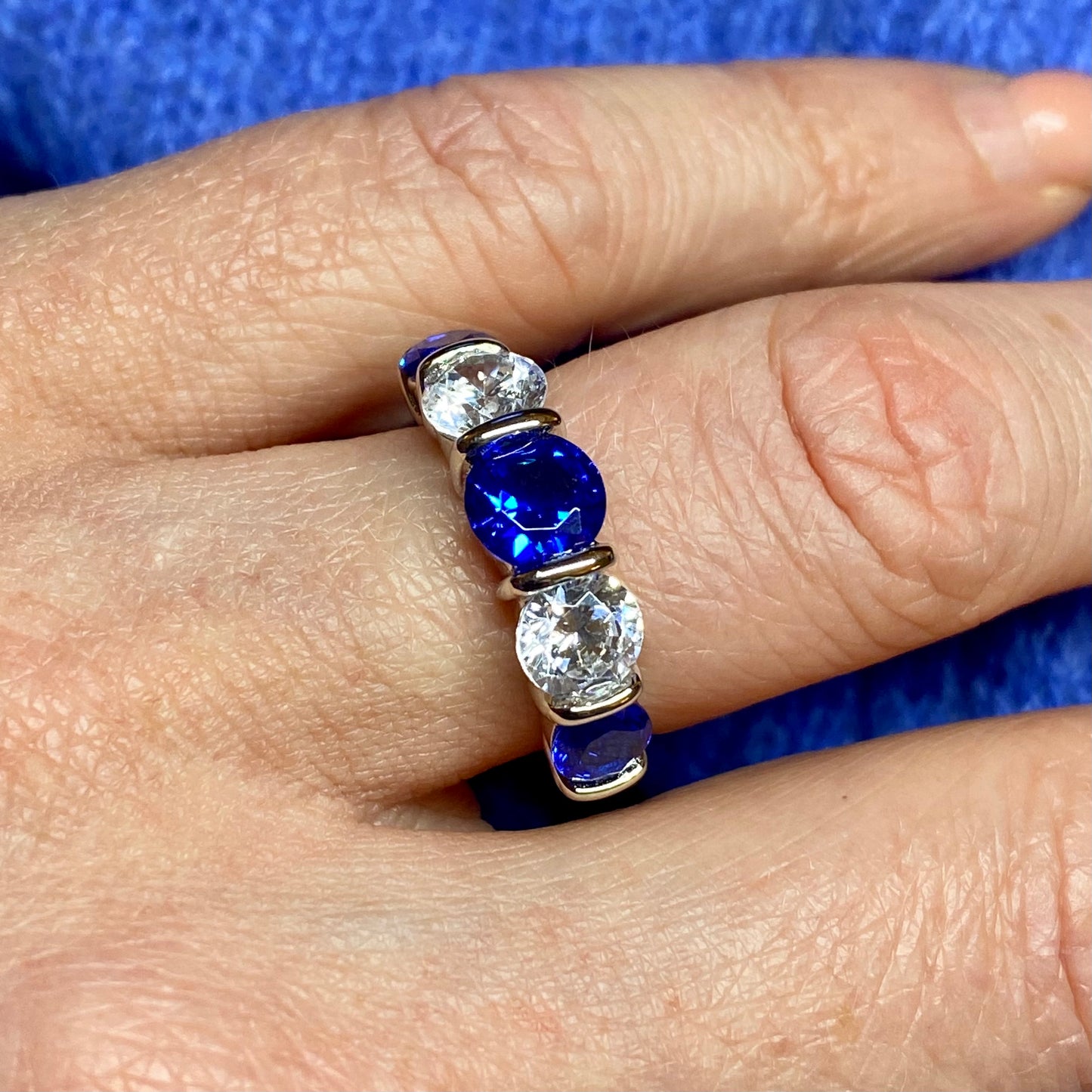 Silver Created Sapphire CZ Band Ring - John Ross Jewellers