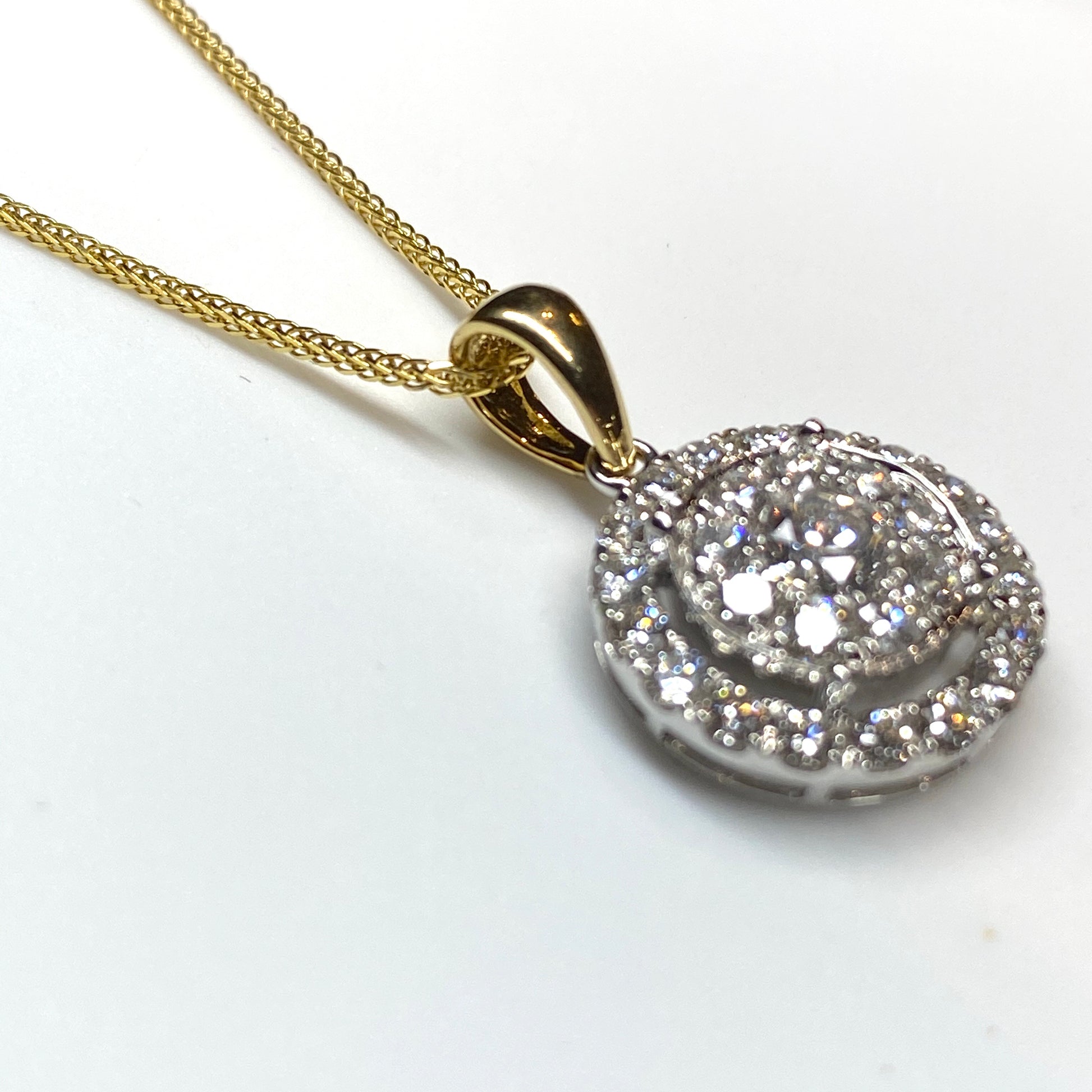 18ct Gold Diamond Set Halo Pendant - 1.27ct - John Ross Jewellers