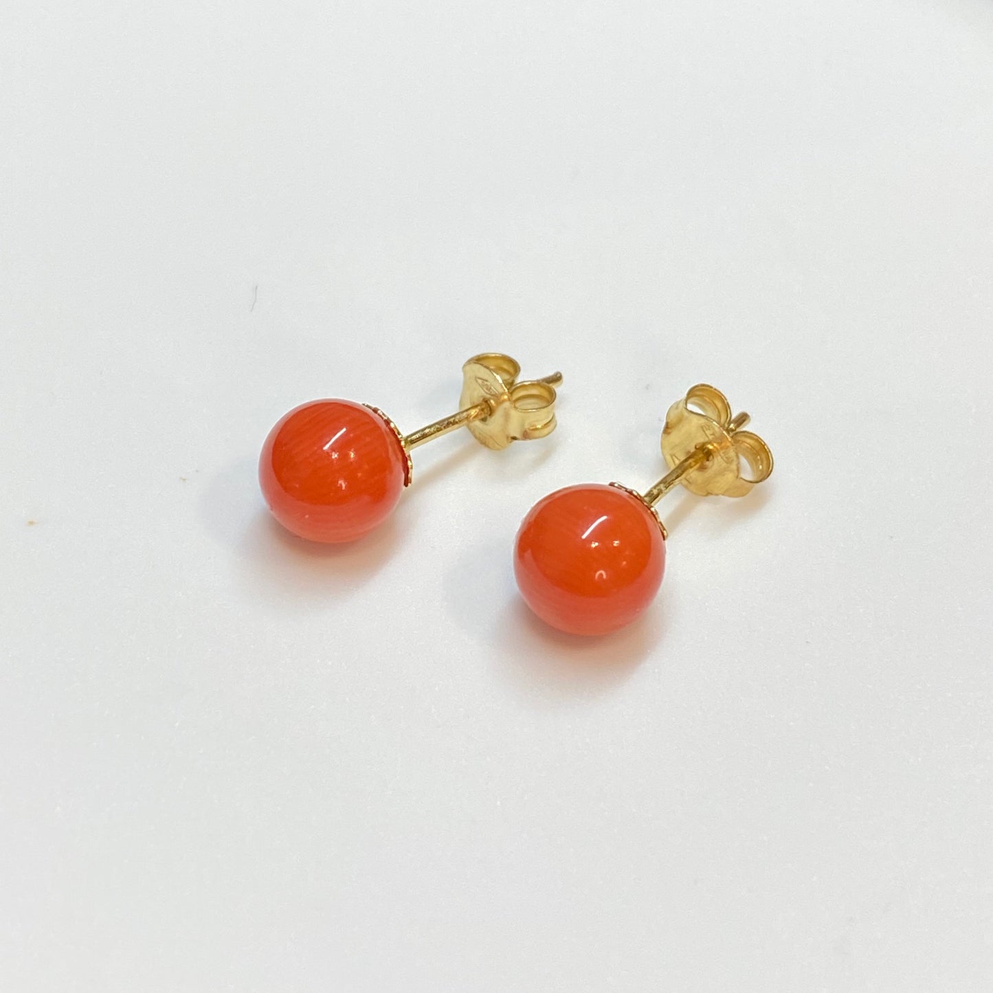 18ct Gold Red Coral Ball Stud Earrings - John Ross Jewellers