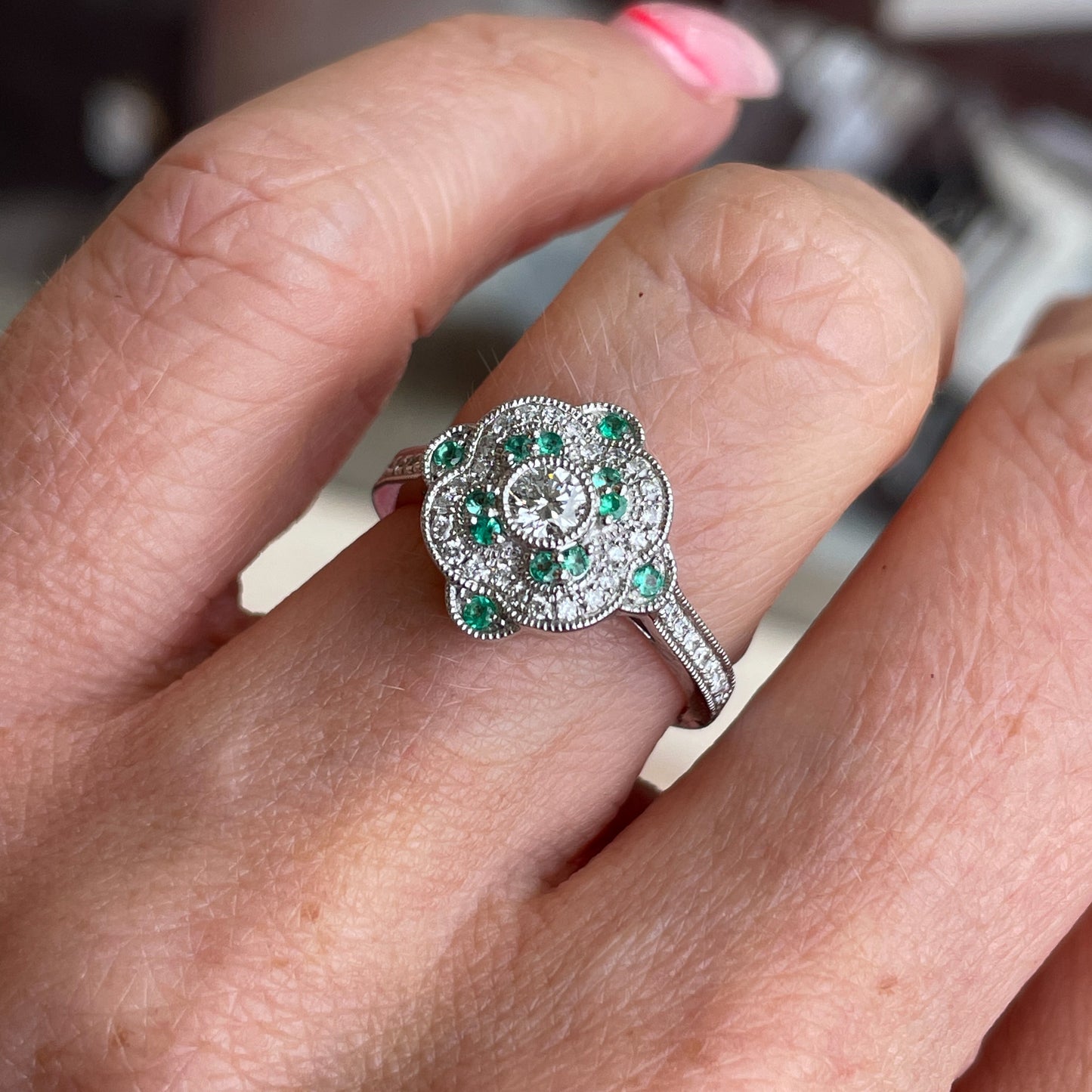 18ct White Gold Emerald & Diamond Ring - John Ross Jewellers