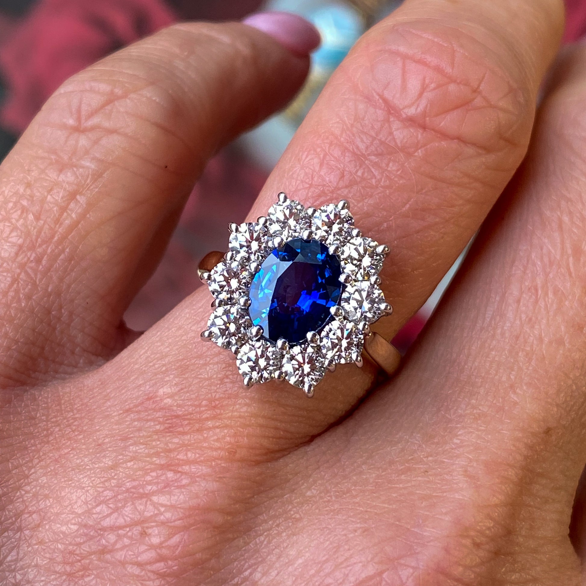 18ct Gold Sapphire & Diamond Diana Cluster Ring - John Ross Jewellers