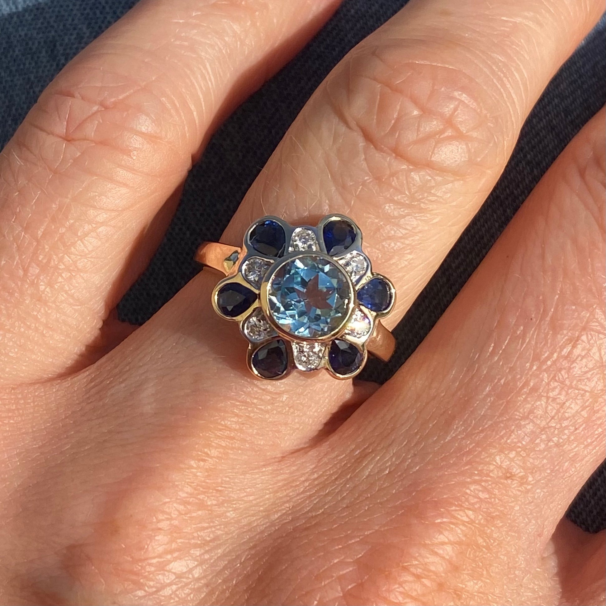 9ct Gold Blue Topaz, Sapphire & Diamond Ring - John Ross Jewellers