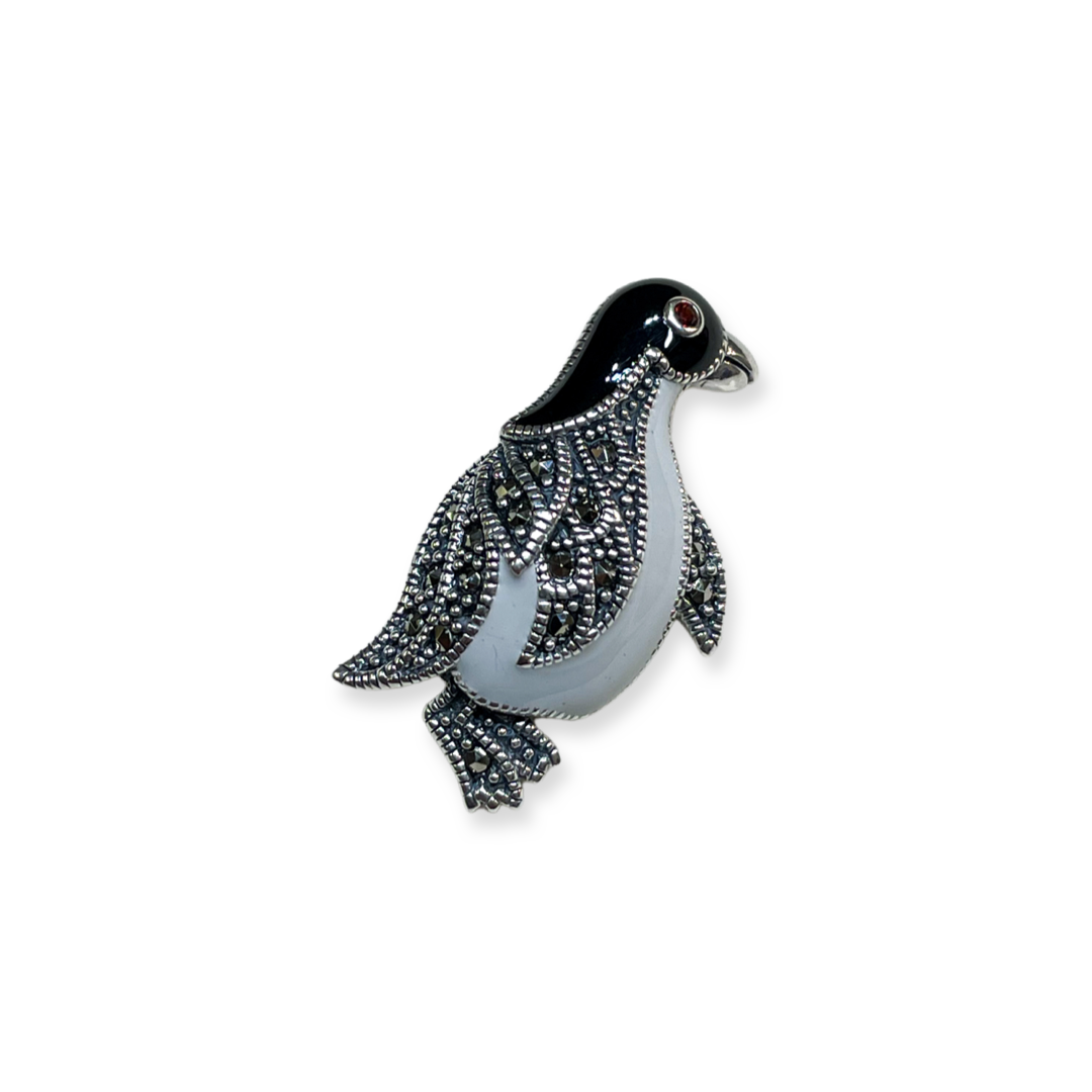 Silver Marcasite Penguin Brooch - John Ross Jewellers
