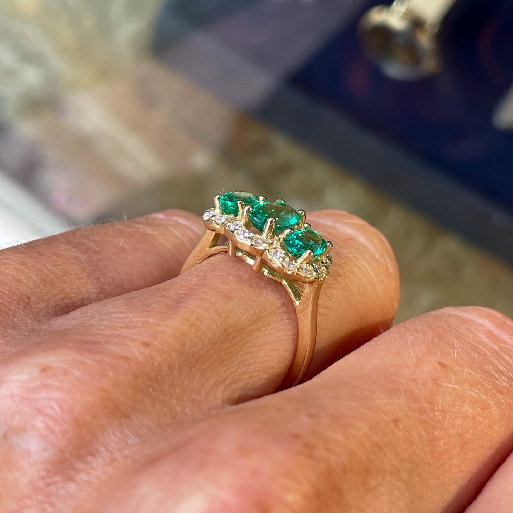 18ct Gold Emerald & Diamond Garland Ring - John Ross Jewellers