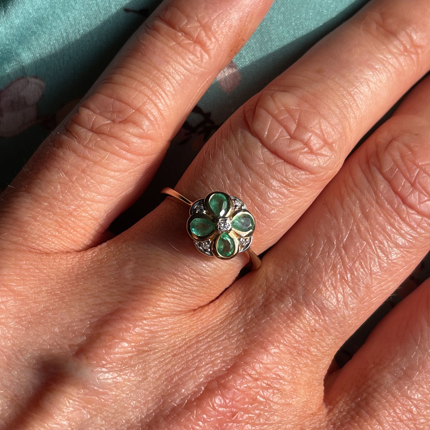 9ct Gold Emerald & Diamond Quatrefoil Ring - John Ross Jewellers