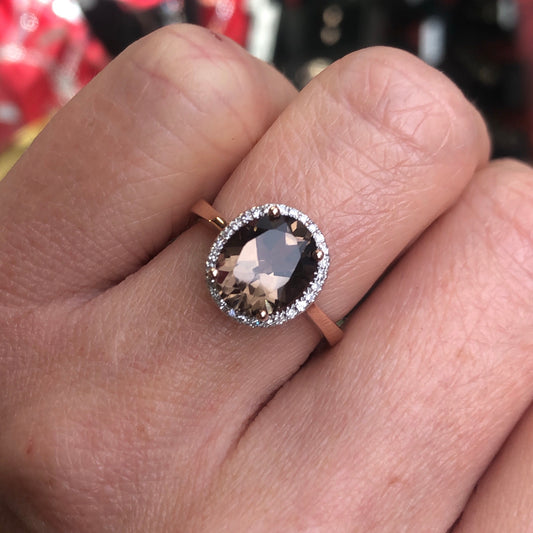 9ct Rose Gold Smoky Topaz & Diamond Ring - John Ross Jewellers