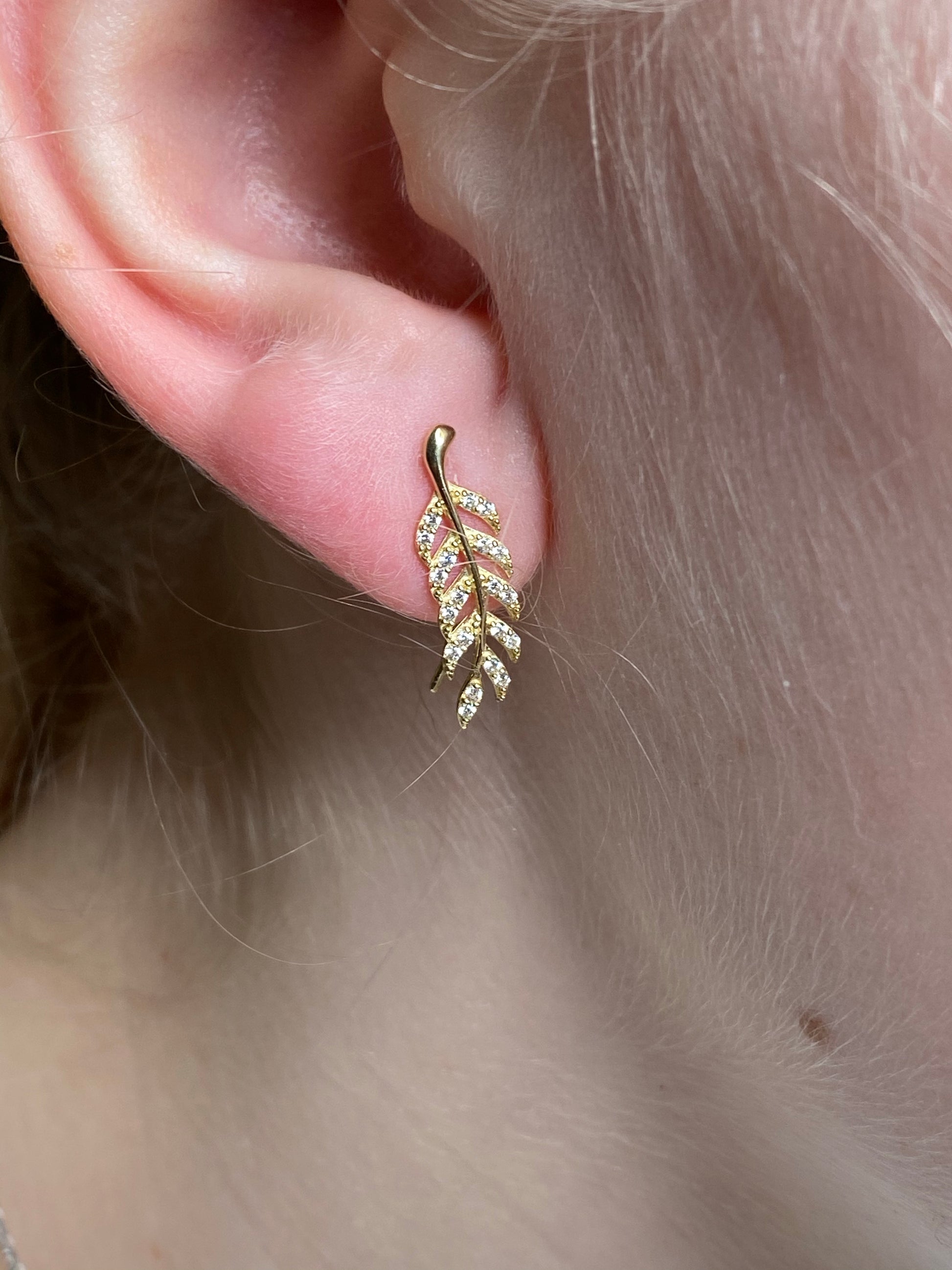 9ct Gold CZ Feather Ear Climbers - John Ross Jewellers