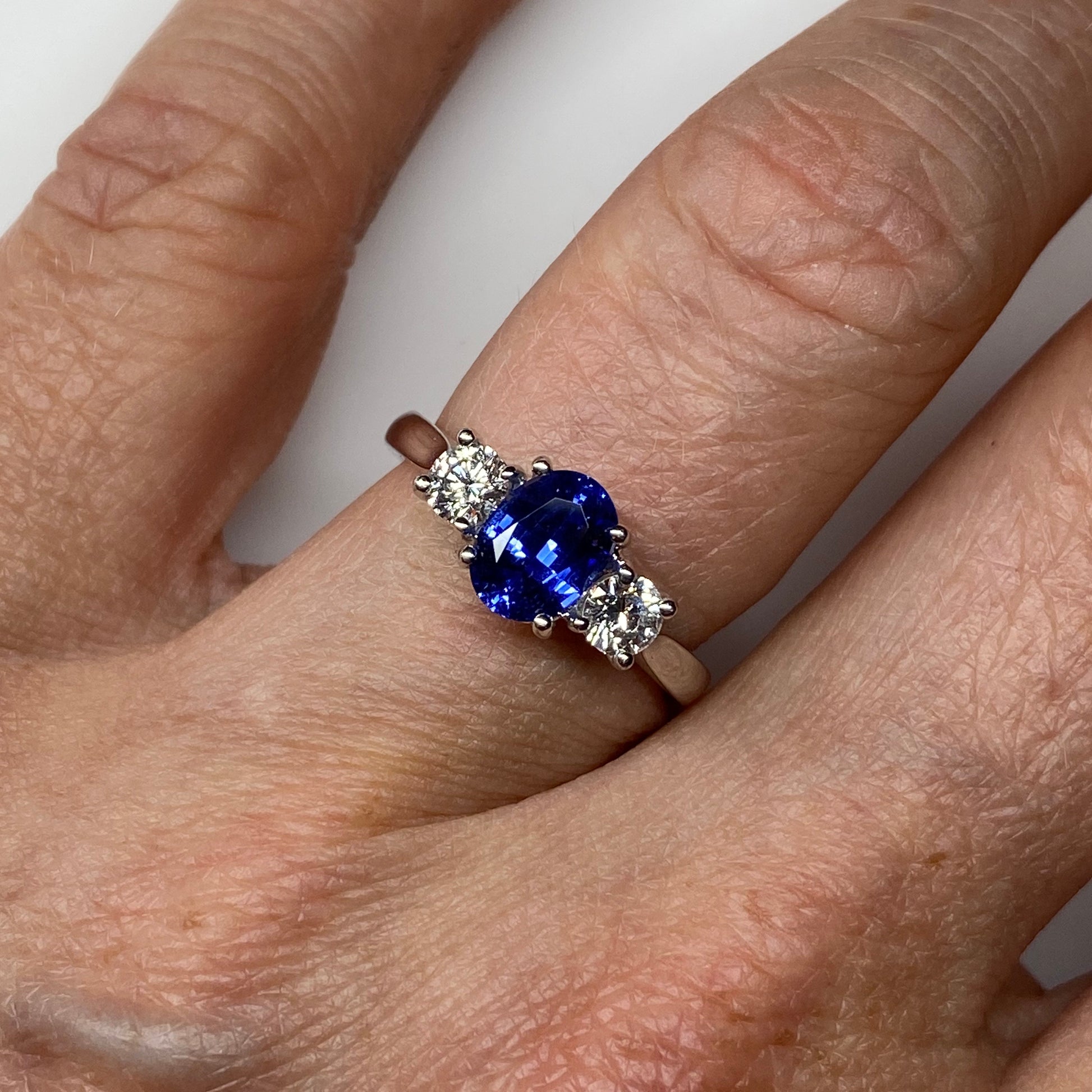 18ct White Gold Sapphire & Diamond Trilogy Ring Sapphire: 1.12ct  Diamonds: 0.41ct GHSI