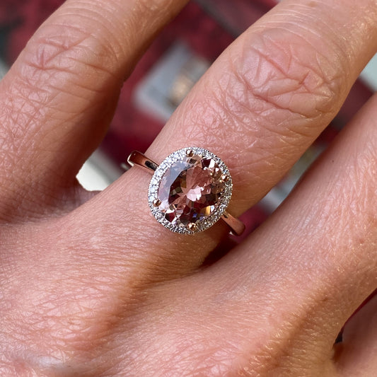 9ct Rose Gold Morganite & Diamond Ring - John Ross Jewellers