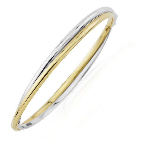 9ct Gold Two Tone Crossover Bangle - John Ross Jewellers