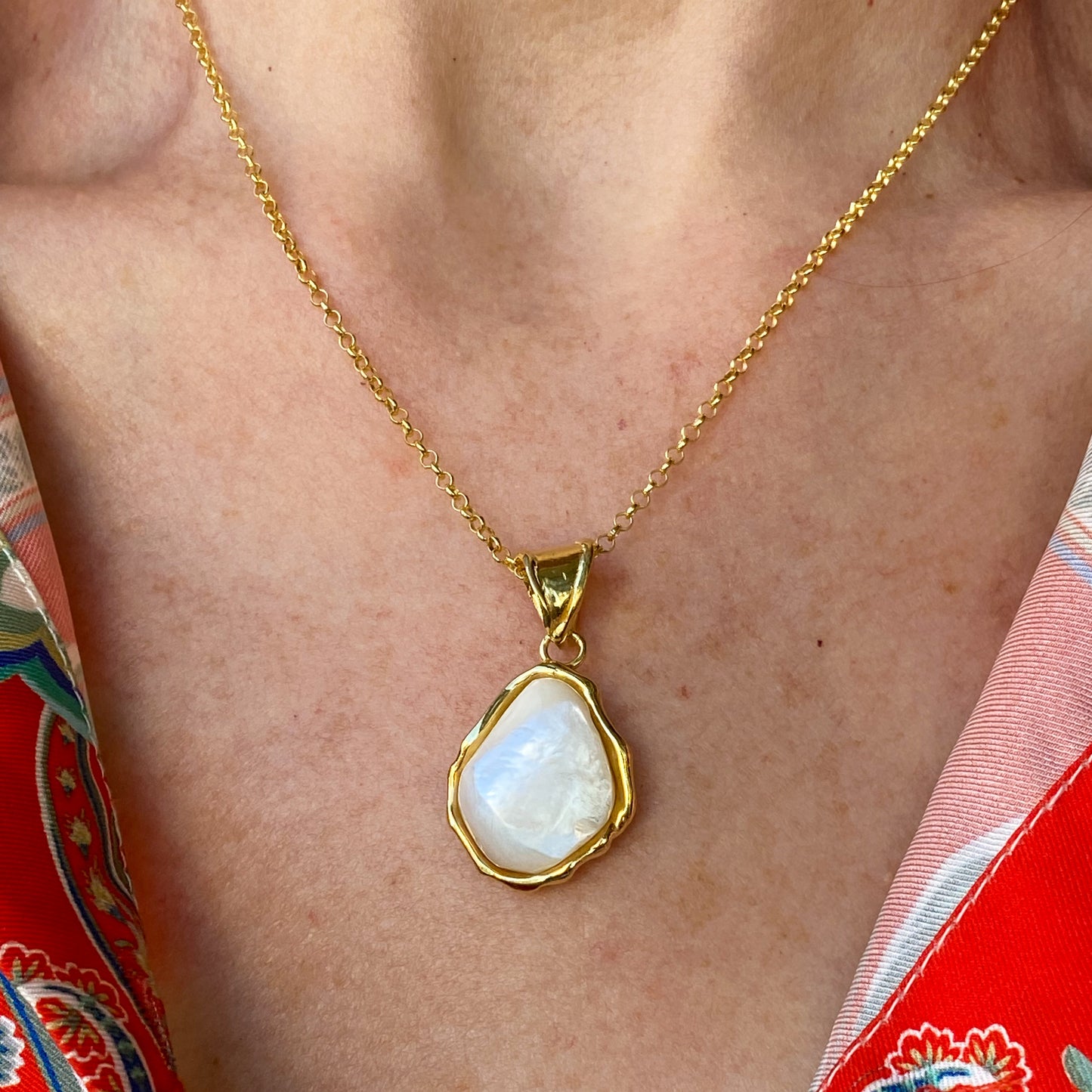 Baroque Mother of Pearl Pendant on Chain | 19x33cm - John Ross Jewellers