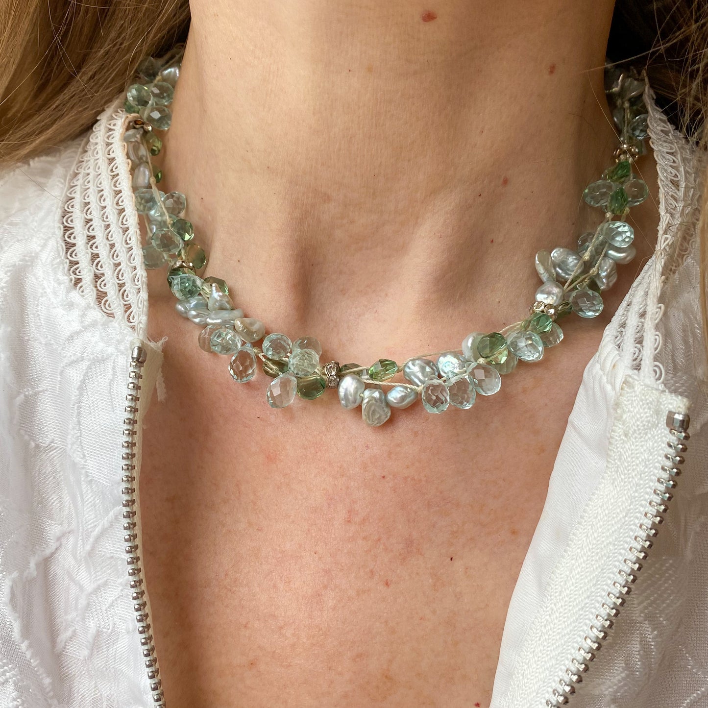 Aqua Quartz & Keshi Freshwater Pearl Necklace - John Ross Jewellers