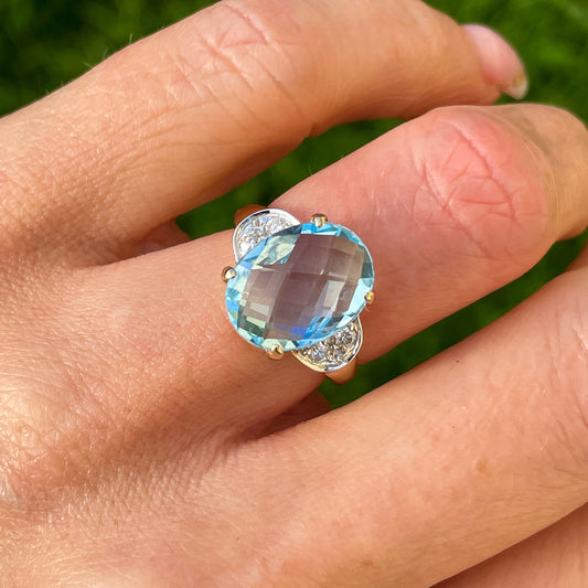 9ct Gold Blue Topaz & Diamond Cocktail Ring - John Ross Jewellers