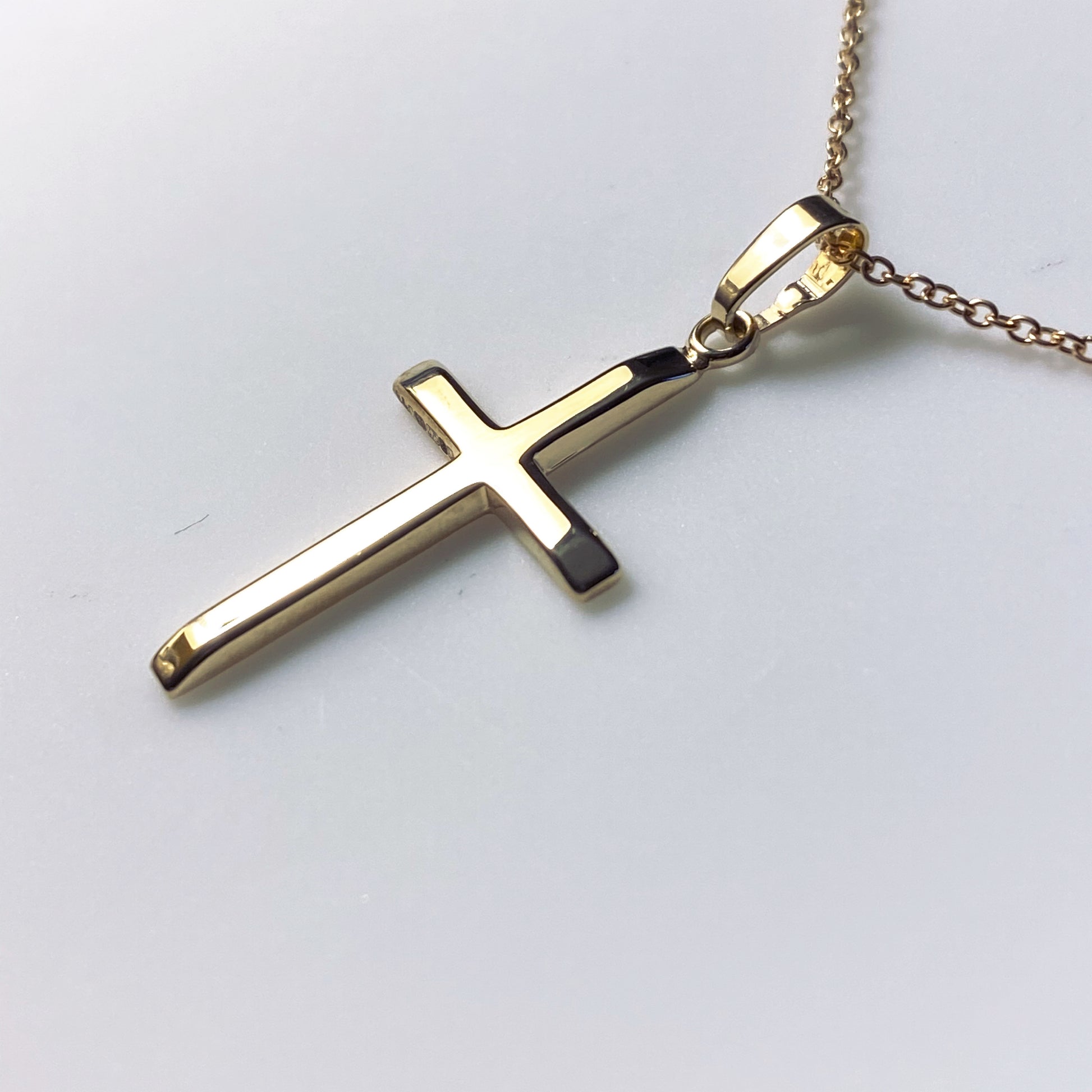 9ct Yellow Gold Solid Cross Necklace - Medium - John Ross Jewellers