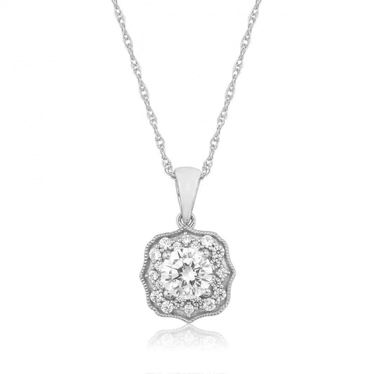 9ct White Gold Vintage Inspired CZ Necklace - John Ross Jewellers