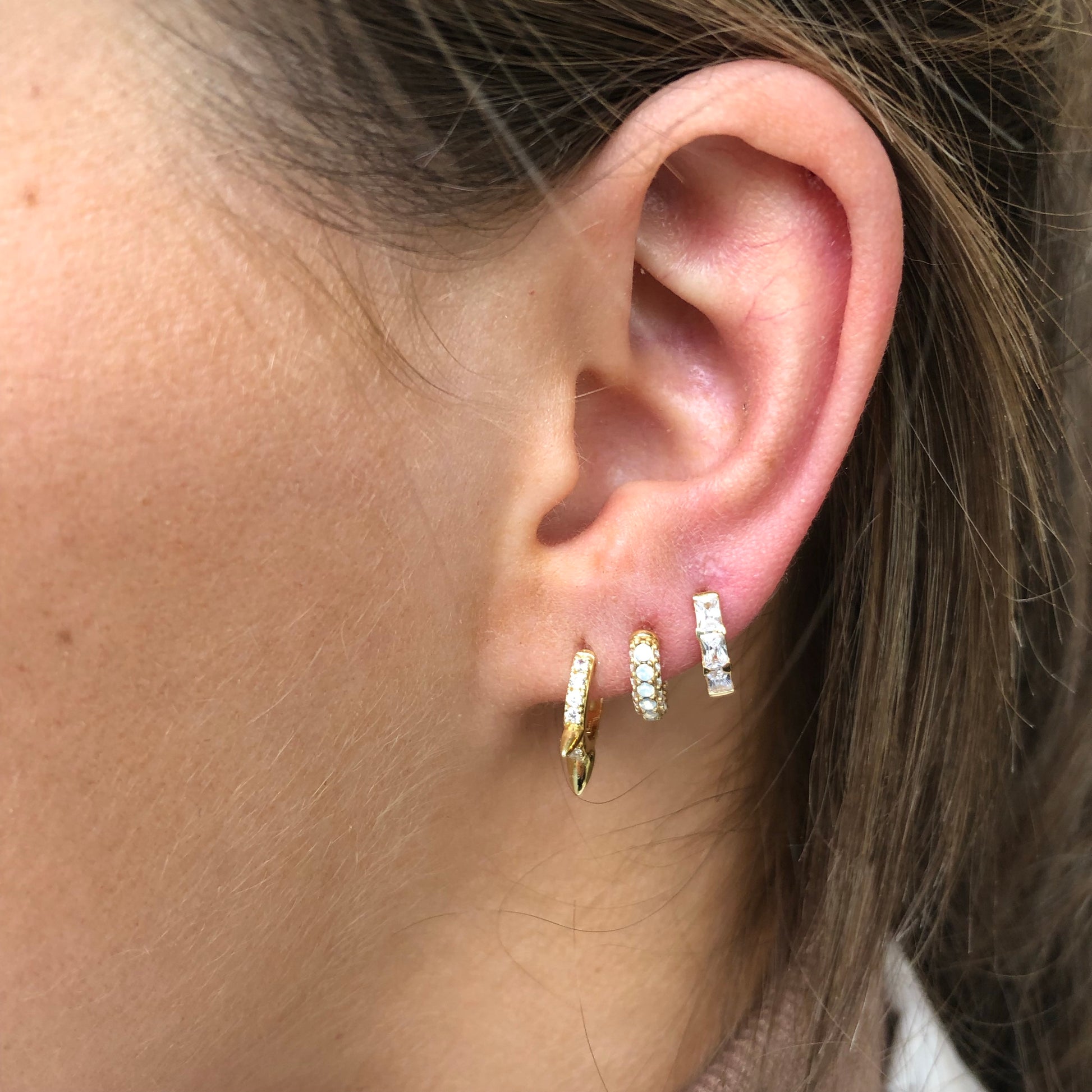 Ear Candy GP Three Bullet CZ Huggie Earring - John Ross Jewellers