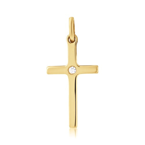 9ct Yellow Gold Diamond Set Cross & Chain - John Ross Jewellers