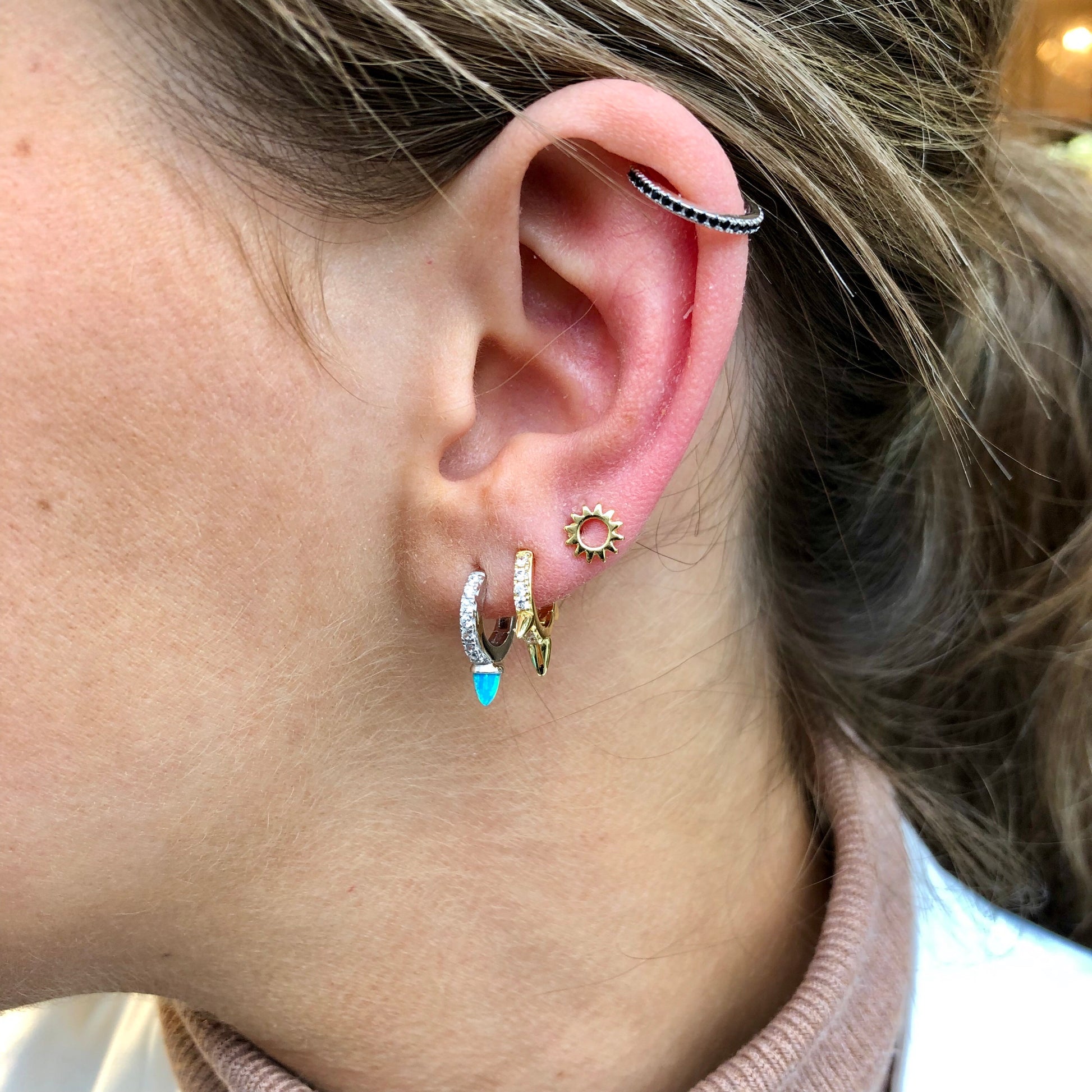 Ear Candy Blue Opalique Bullet CZ Huggie Earring - John Ross Jewellers