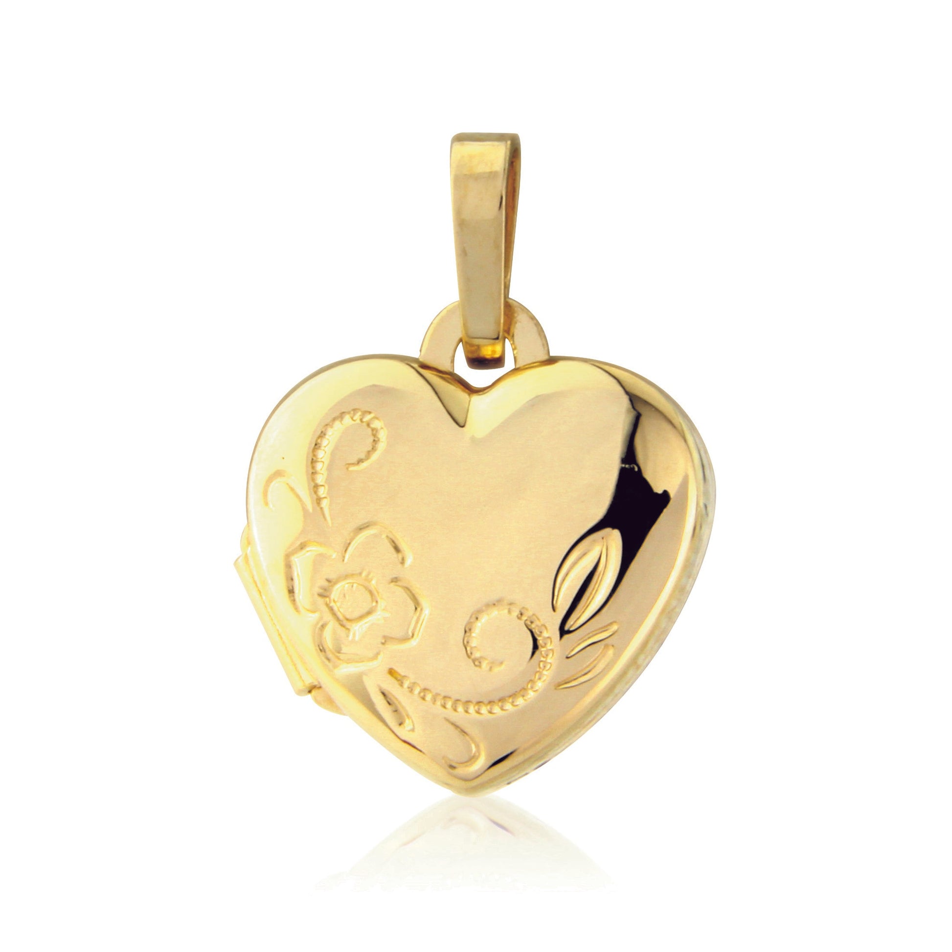 9ct Gold Engraved Heart Locket and Chain | Very Small - John Ross Jewellers