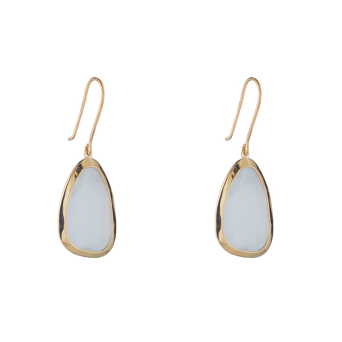 9ct Gold Grey Cat's Eye Drop Earrings - John Ross Jewellers