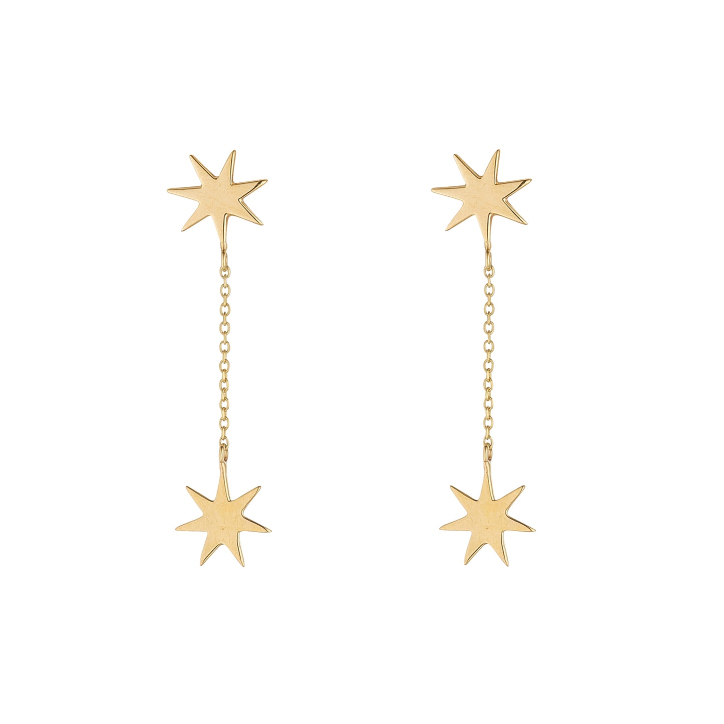 9ct Gold Two Star Chain Drop Earrings - John Ross Jewellers