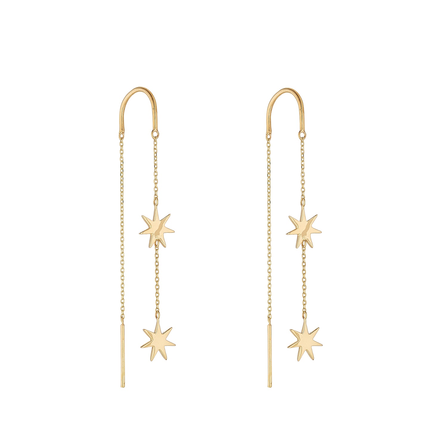 9ct Gold Two Star Pull Through Drop Earrings - John Ross Jewellers