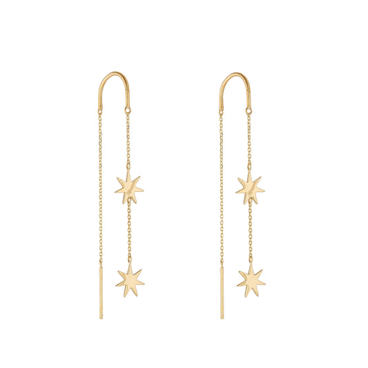 9ct Gold Two Star Pull Through Drop Earrings - John Ross Jewellers