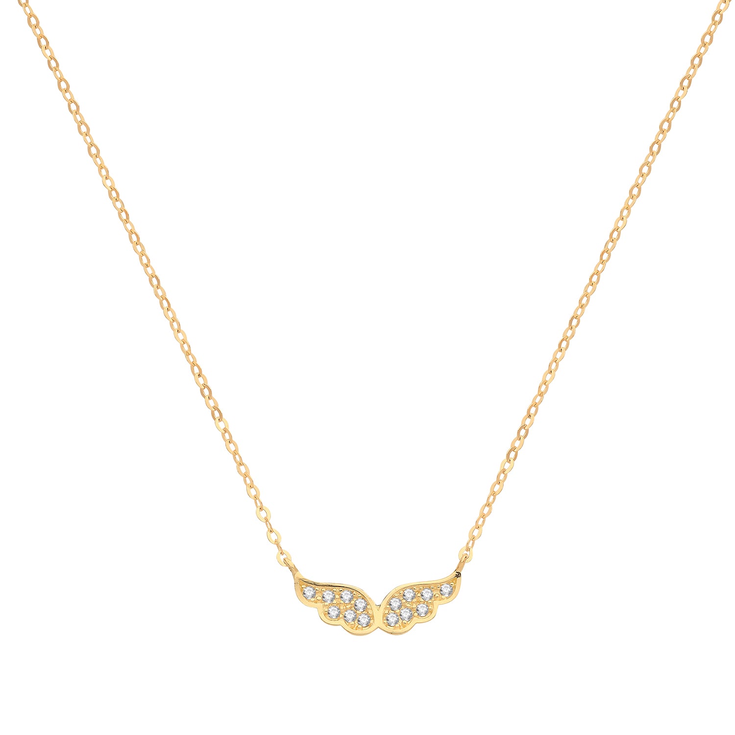9ct Gold CZ Angel Wings Necklace - John Ross Jewellers