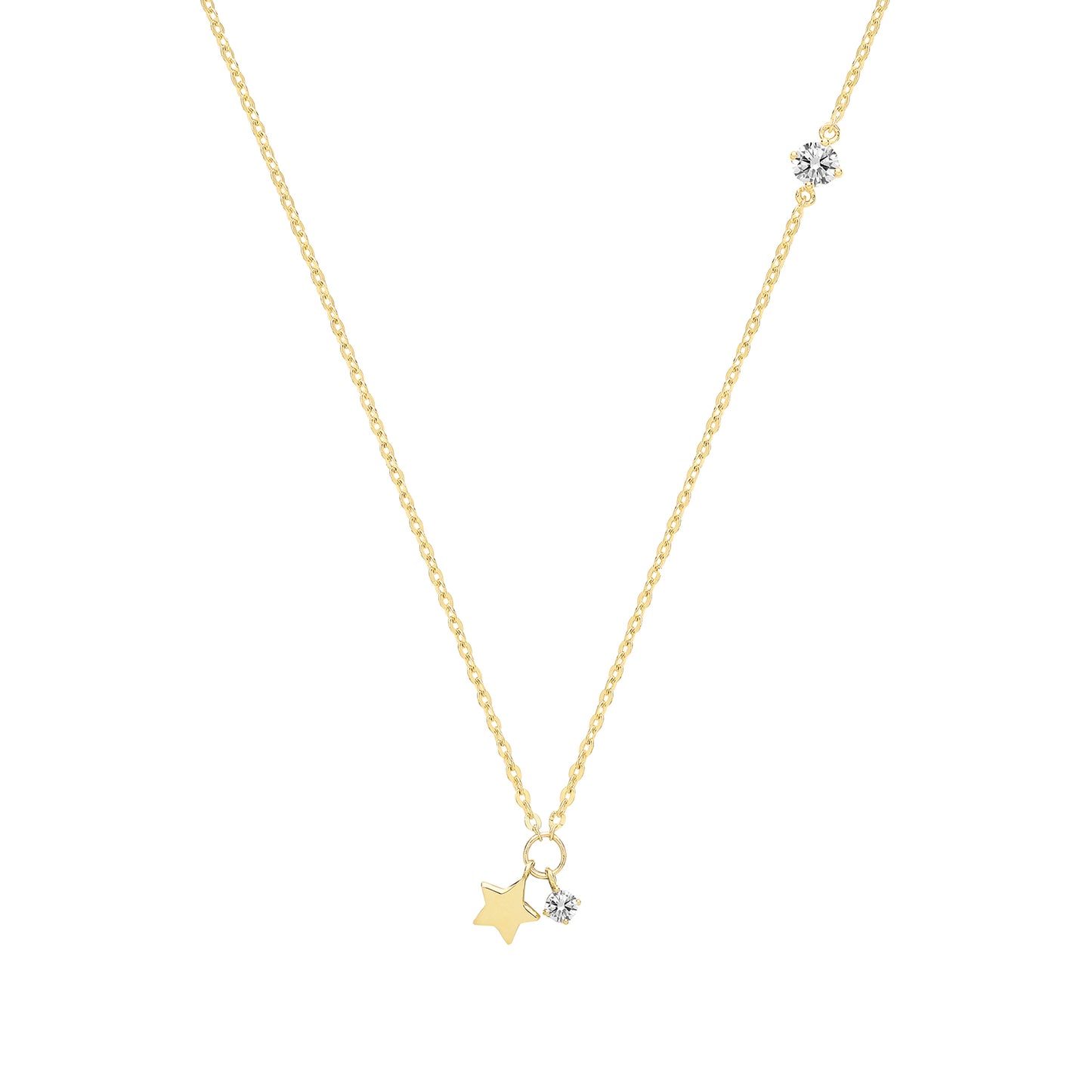 9ct Gold CZ & Star Charm Necklace - John Ross Jewellers