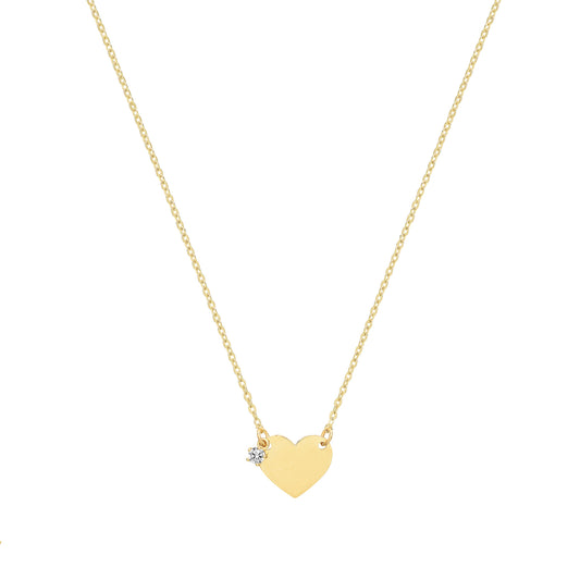 9ct Gold Heart Disc Necklace with CZ Charm - John Ross Jewellers