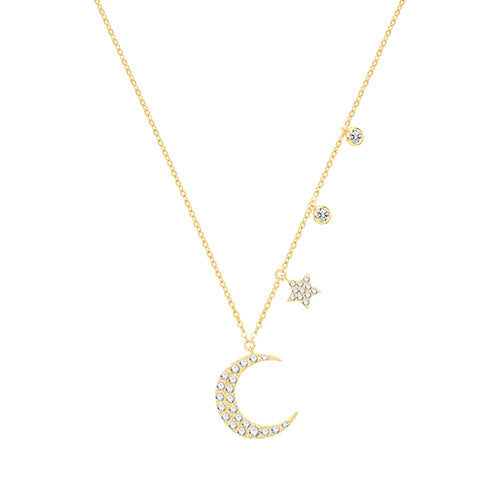 9ct Gold CZ Crescent Moon & Star Necklace - John Ross Jewellers