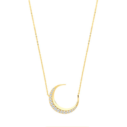 9ct Gold CZ Crescent Moon Necklace - John Ross Jewellers