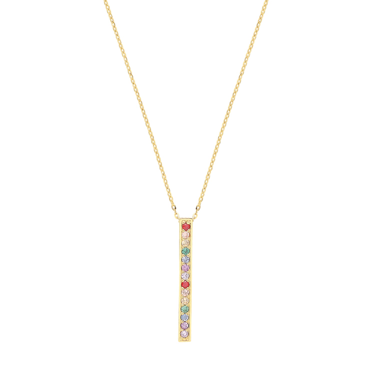 9ct Gold Rainbow Bar Drop Necklace - John Ross Jewellers