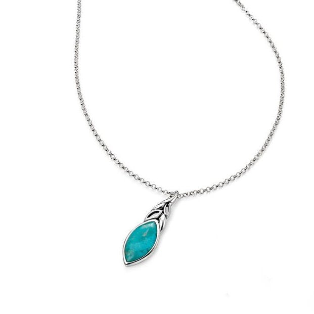 Silver Turquoise Leaf Drop Necklace - John Ross Jewellers