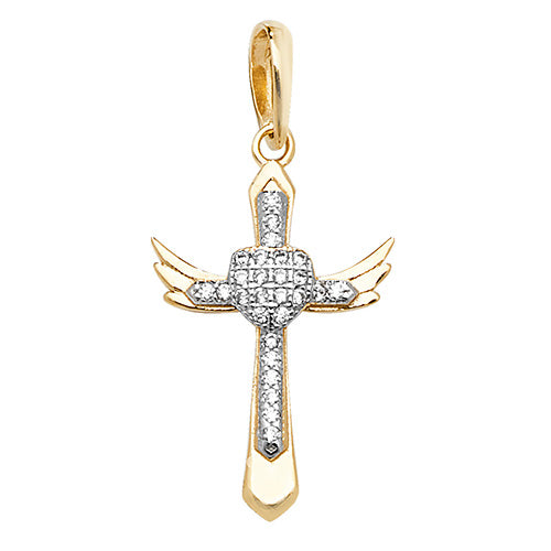 9ct Gold Winged CZ Cross Necklace - John Ross Jewellers