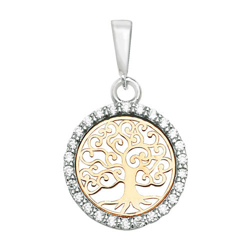 9ct White Gold CZ Halo Tree of Life Necklace - John Ross Jewellers