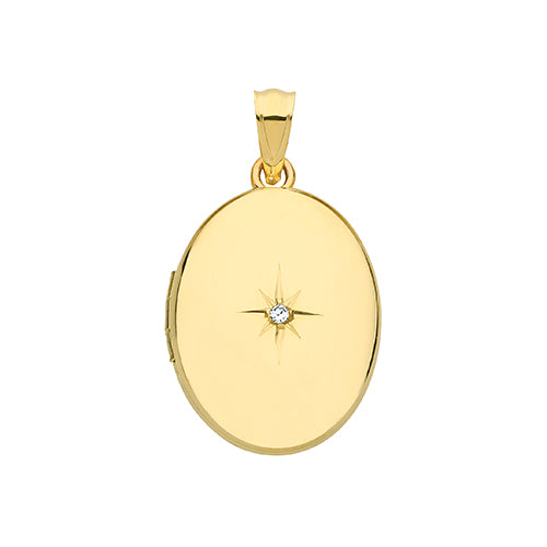 9ct Gold Oval Diamond Set Locket Necklace - John Ross Jewellers