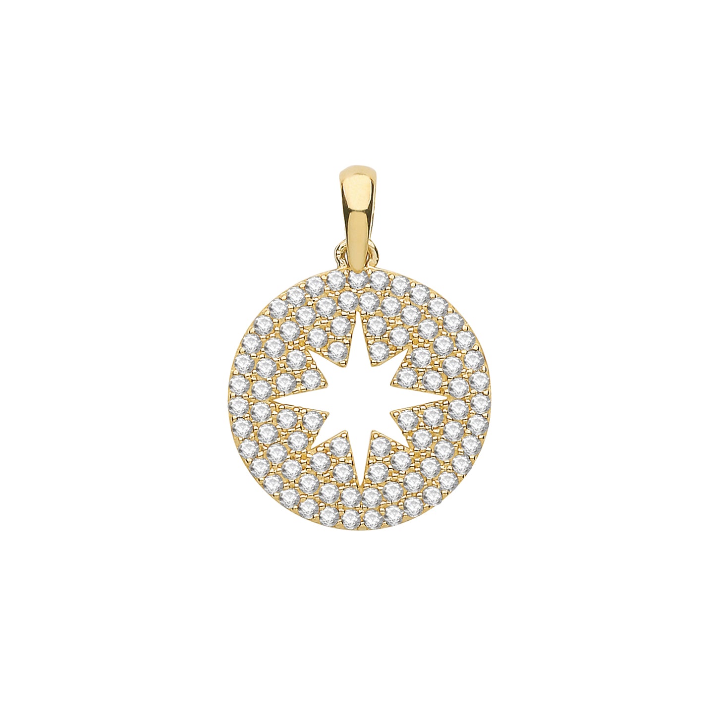 9ct Gold CZ Disc With Open Star - John Ross Jewellers