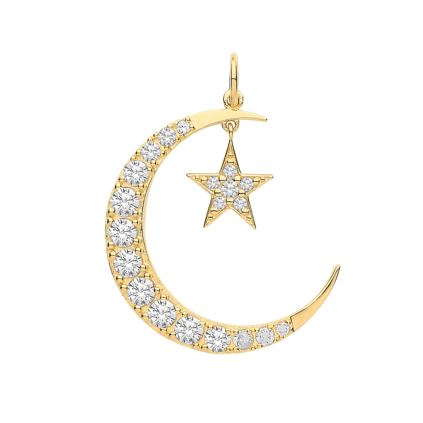 9ct Gold Crescent Moon and Star Pendant - John Ross Jewellers