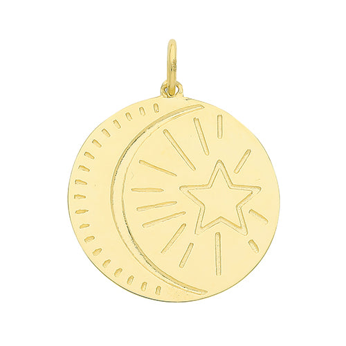 9ct Gold Moon & Star Disc Necklace - John Ross Jewellers