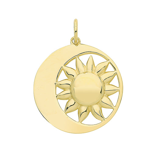 9ct Gold Crescent Moon & Sun Disc Necklace - John Ross Jewellers