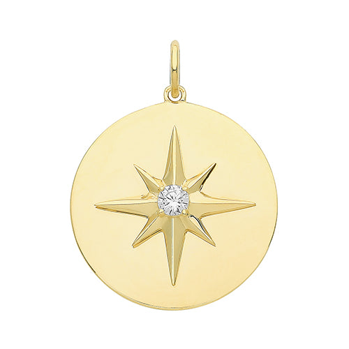 9ct Gold CZ Northstar Disc Necklace - John Ross Jewellers