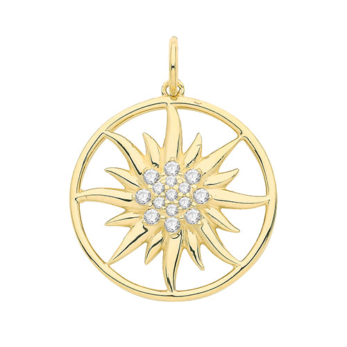 9ct Gold CZ Sun Disc Necklace - John Ross Jewellers