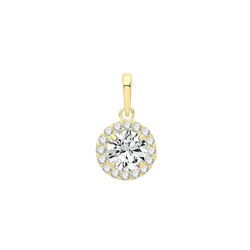 9ct Gold CZ Halo Pendant Necklace - John Ross Jewellers