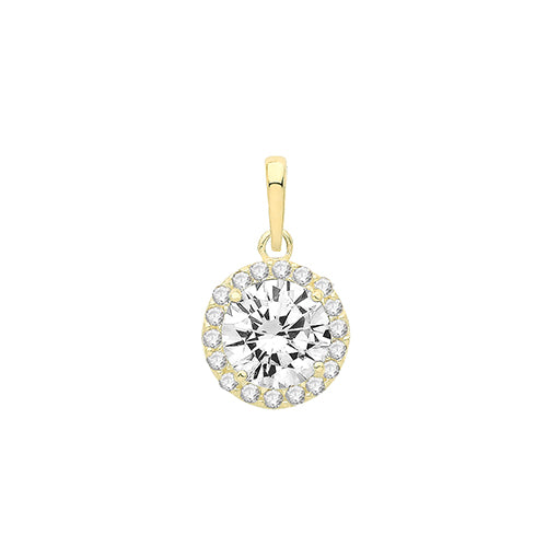 9ct Gold CZ Halo Pendant Necklace - John Ross Jewellers