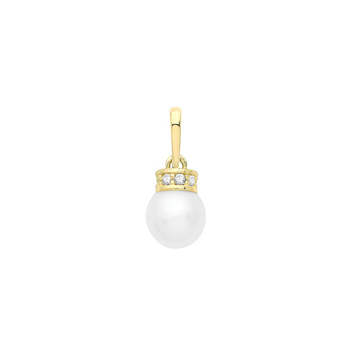 9ct Gold Pearl & CZ Necklace - John Ross Jewellers