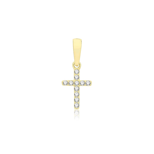 9ct Gold CZ Cross Pendant | Tiny - John Ross Jewellers