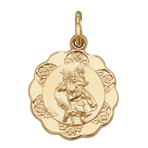 9ct Gold St Christopher Medal Pendant & Chain | Large - John Ross Jewellers