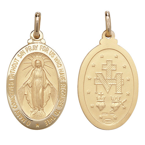 9ct Gold Miraculous Medal Pendant & Chain | Extra Large - John Ross Jewellers