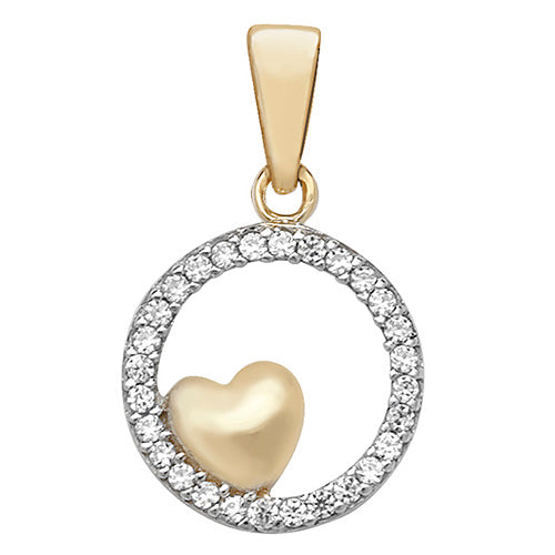 9ct Gold CZ Open Circle Heart Pendant - John Ross Jewellers